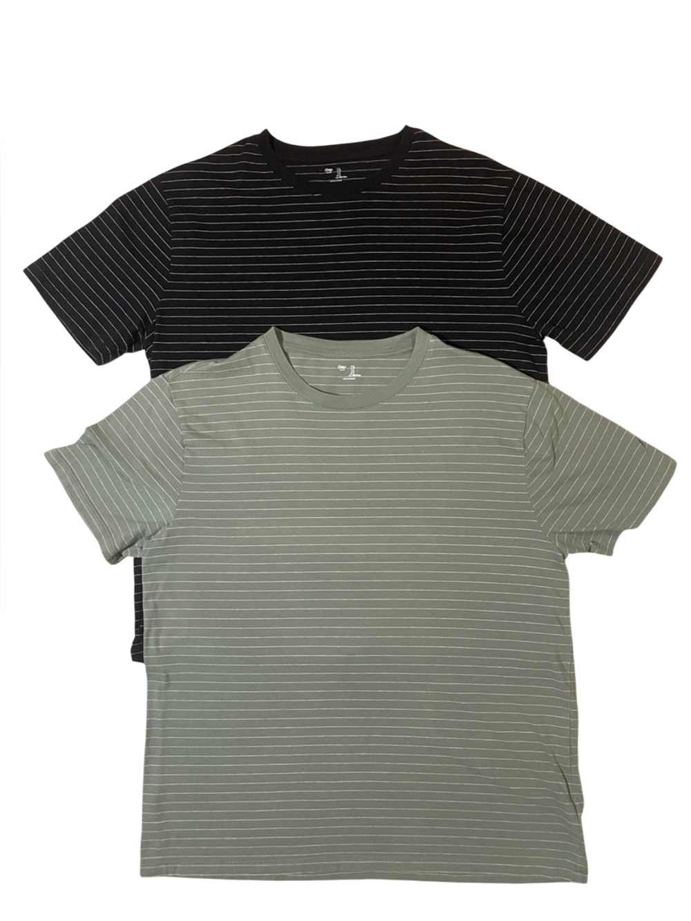 GAP Mens Lot 2 Crewneck Striped T-Shirts Size Large L Black Green Cotton
